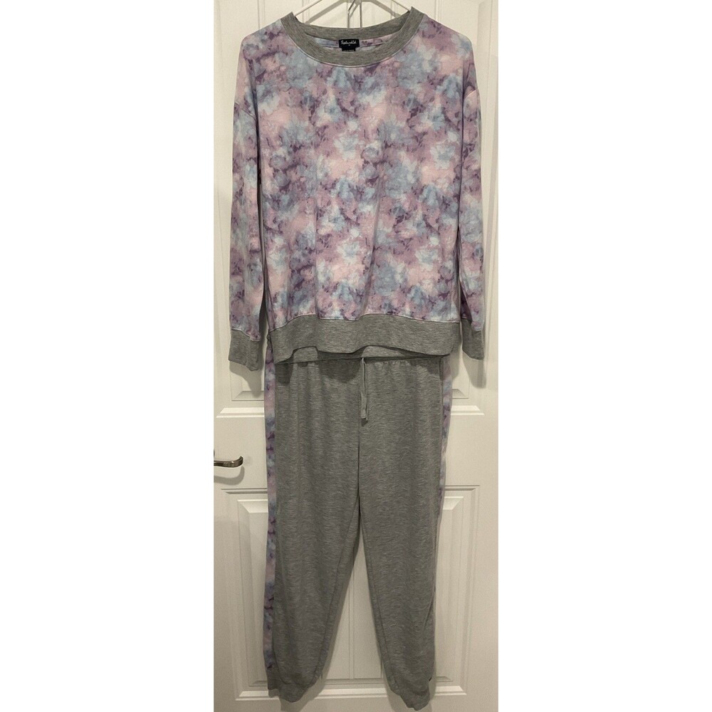 Splendid Women’s 2 Piece Top & Pants Lounge/Pajamas Set Purple Tie-Dye Medium